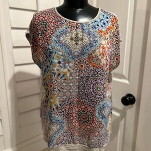 Spense Multicolor Mosaic Print Short Sleeve Blouse